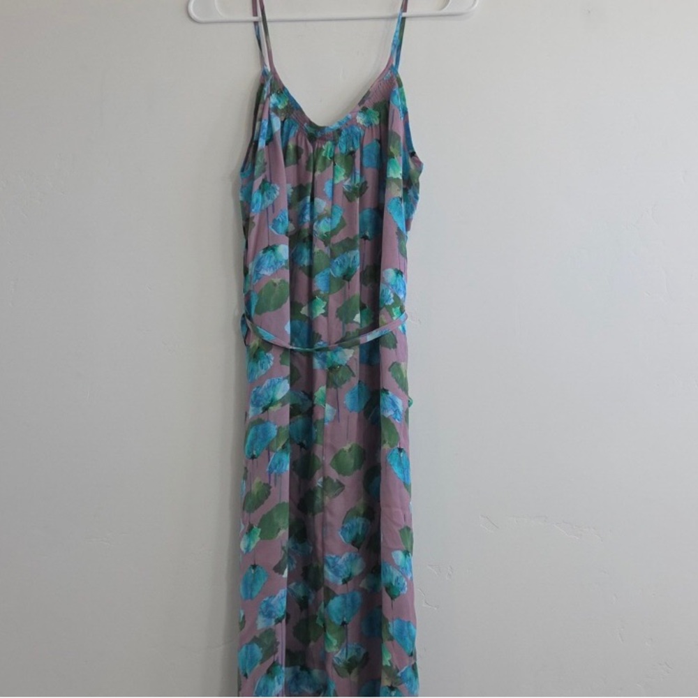 Tucker Silk Dress Blue and Green Floral Silk Slip Sundress Dress sz L